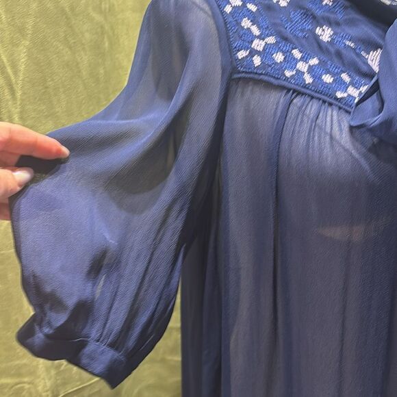 Alice by Temperley 100% viscose Sheer Navy Blue Embroidered dress, US2 - Picture 3 of 10